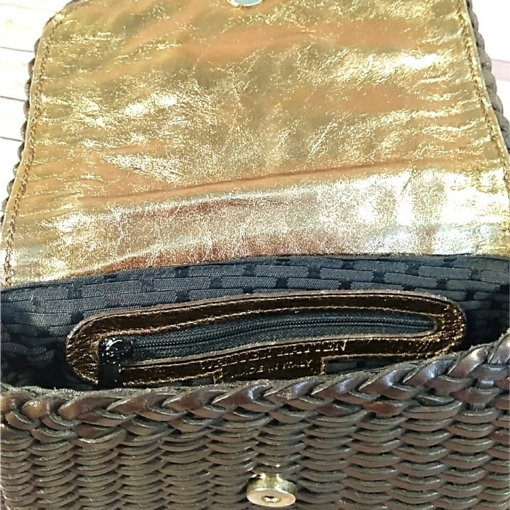Dark brown leather basket weave crossbody purse - Picture 7 of 8